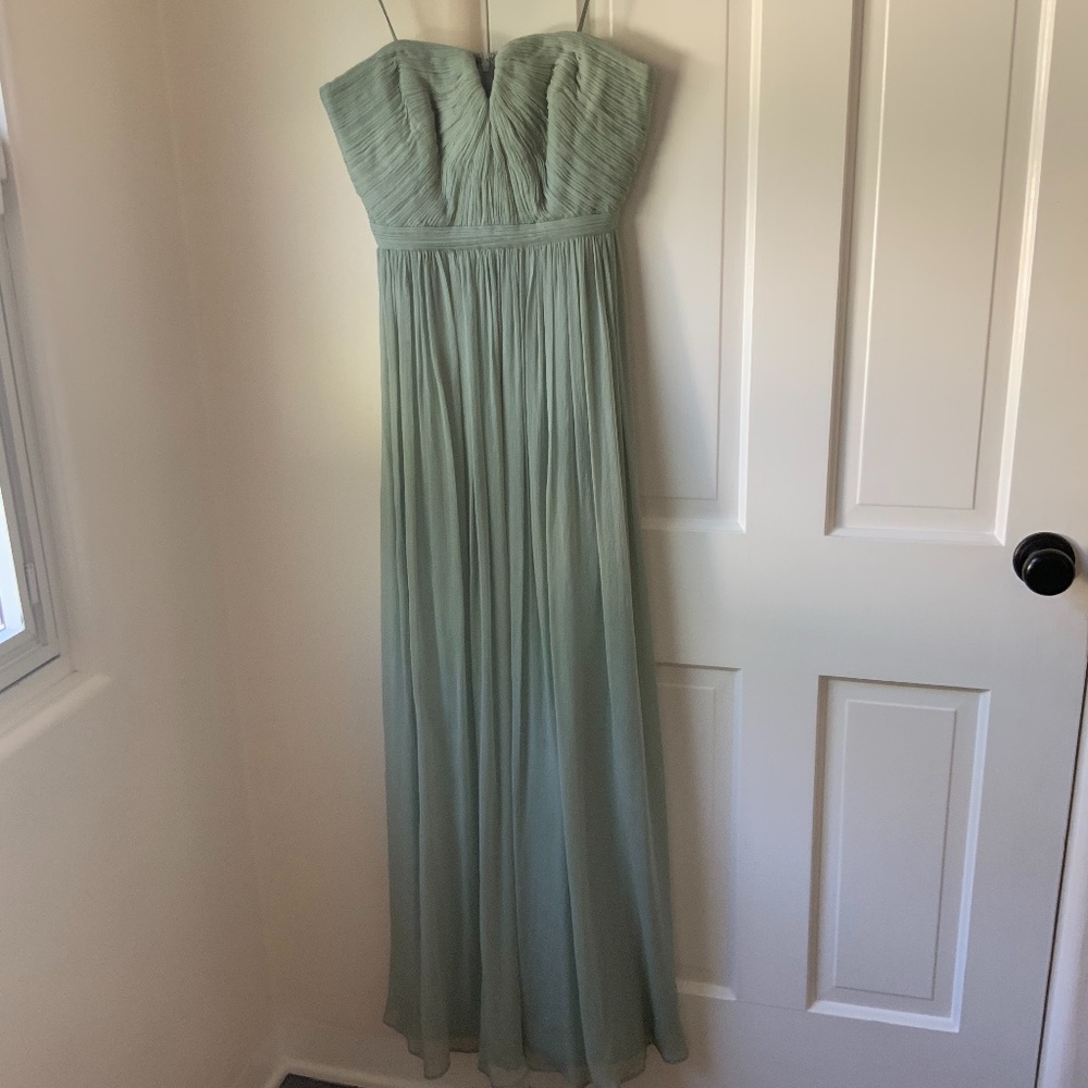 J Crew Bridesmaid Strapless Dress Sage Green 4